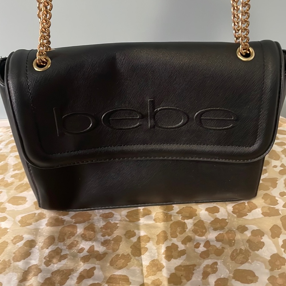 Bebe black bag with gold chains